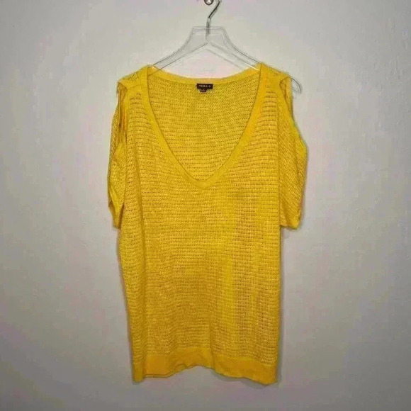 Torrid Yellow Open Shoulder Knit Short Sleeve Top 3 3X 22/24 - Picture 3 of 7
